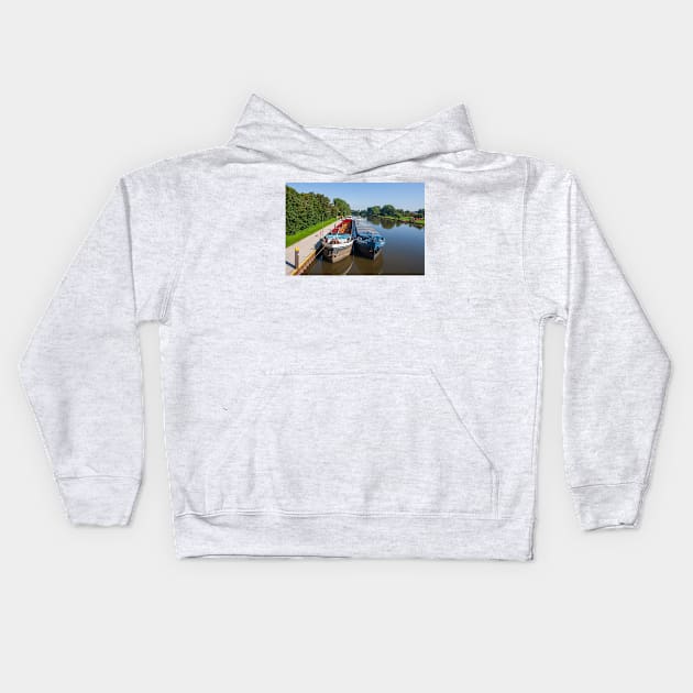 Germany; Nienburg; weser Lower Saxony; City; Flow; Bridge; weser bridge; Ship; barge Kids Hoodie by Kruegerfoto